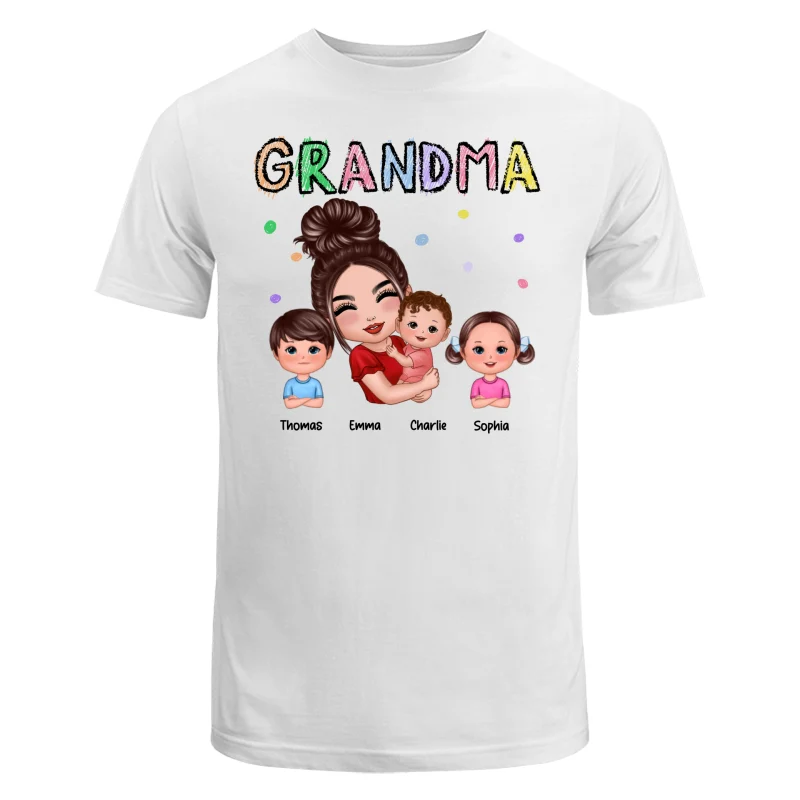 Crayon Text Doll Grandma Hugging Kids Personalized Shirt - Image 5