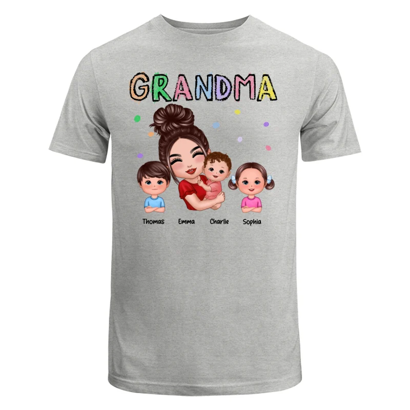 Crayon Text Doll Grandma Hugging Kids Personalized Shirt - Image 6