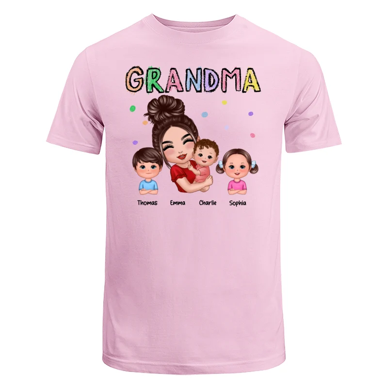 Crayon Text Doll Grandma Hugging Kids Personalized Shirt - Image 7