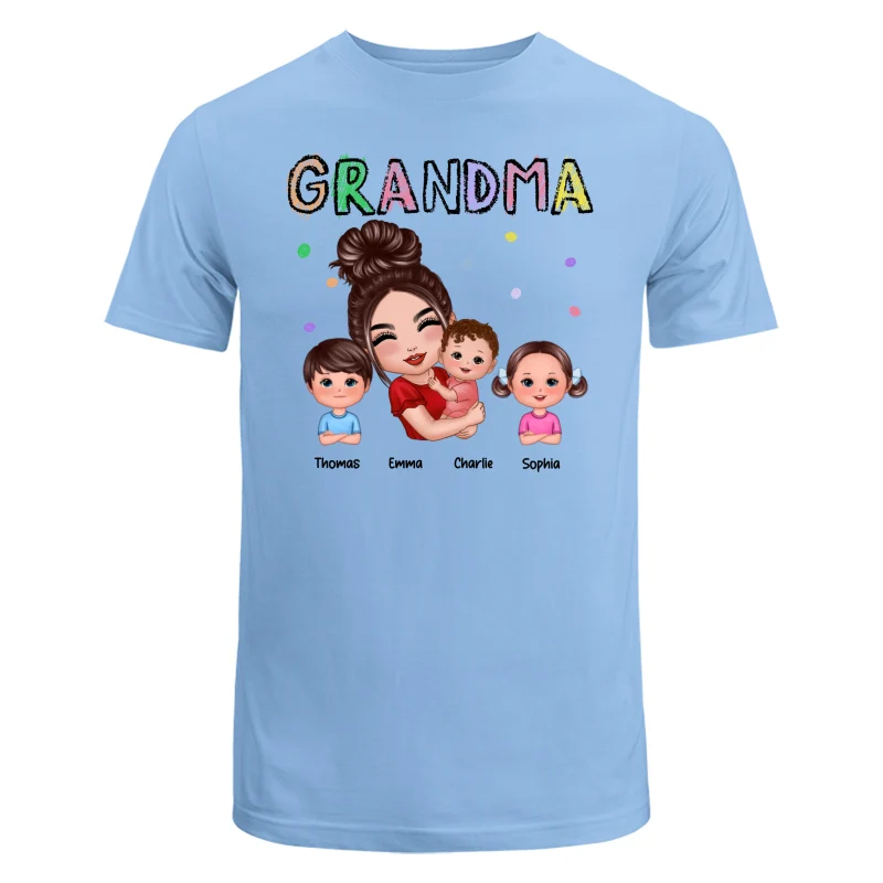 Crayon Text Doll Grandma Hugging Kids Personalized Shirt - Image 8