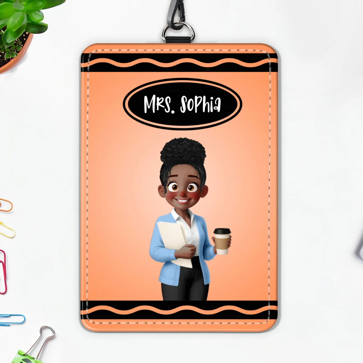 Crayon Themed Cartoon Teacher Personalized ID Badge Holder, Back To School Gift - Image 10