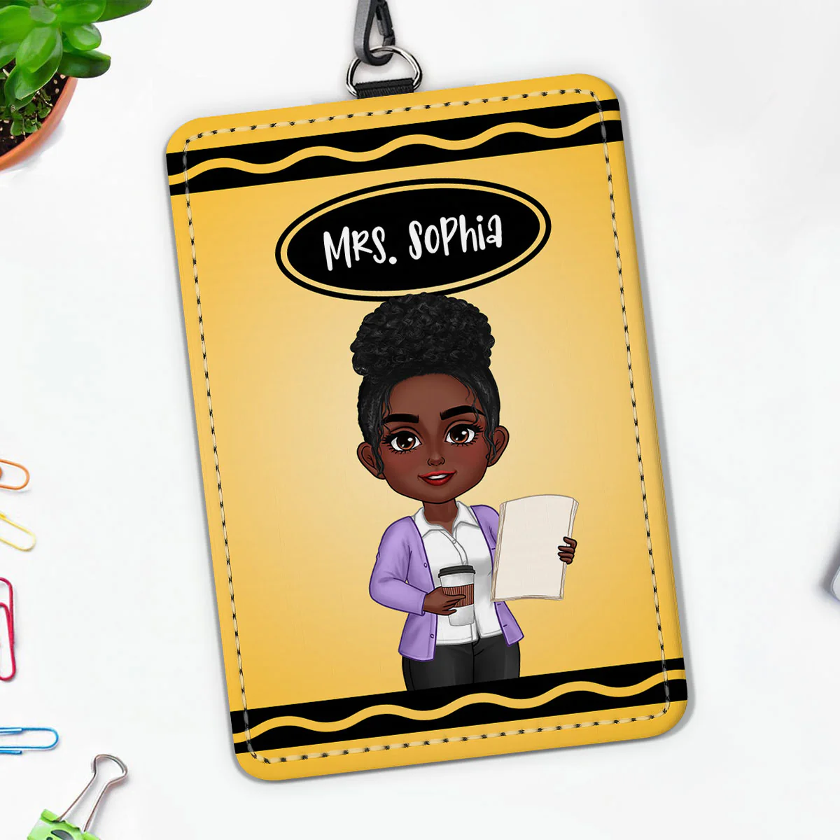 Crayon Themed Teacher Name Personalized ID Badge Holder, Back To School Gift