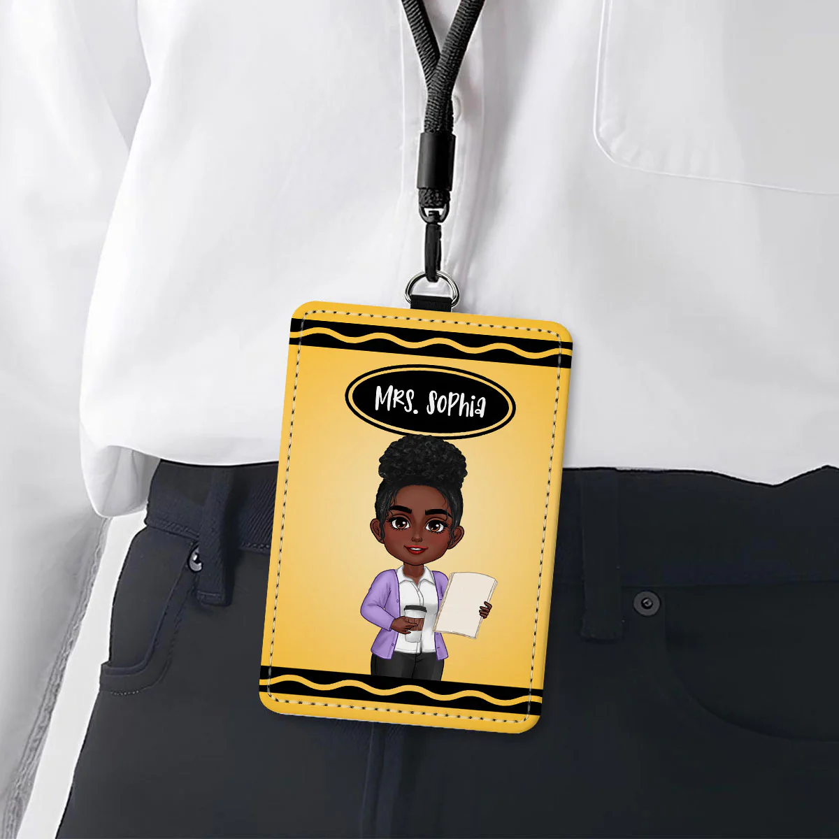 Crayon Themed Teacher Name Personalized ID Badge Holder, Back To School Gift - Image 2