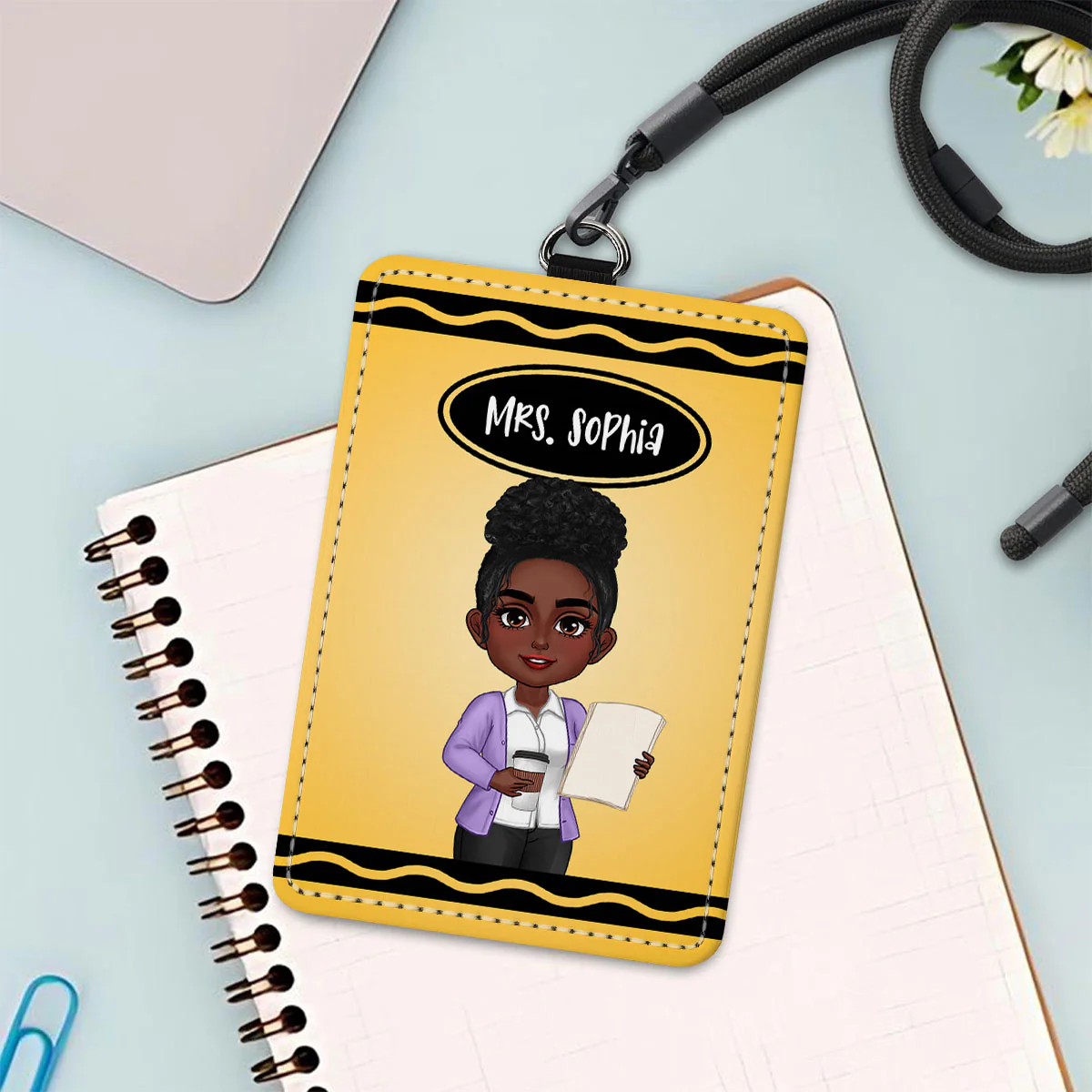 Crayon Themed Teacher Name Personalized ID Badge Holder, Back To School Gift - Image 4
