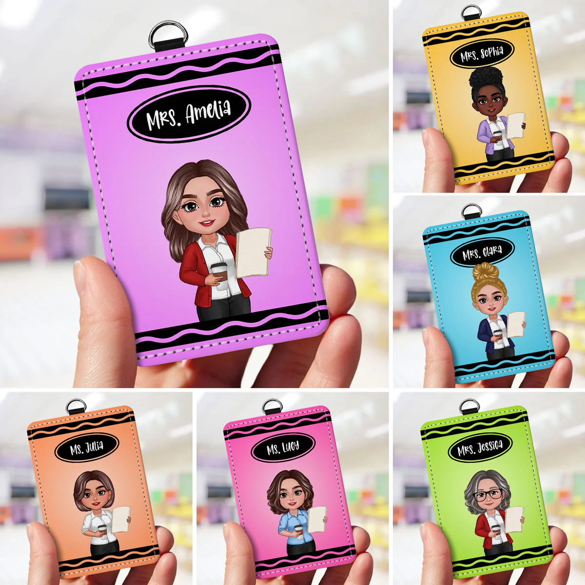 Crayon Themed Teacher Name Personalized ID Badge Holder, Back To School Gift - Image 5