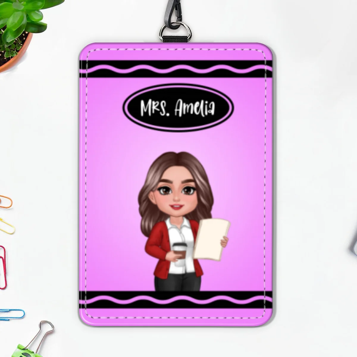 Crayon Themed Teacher Name Personalized ID Badge Holder, Back To School Gift - Image 11