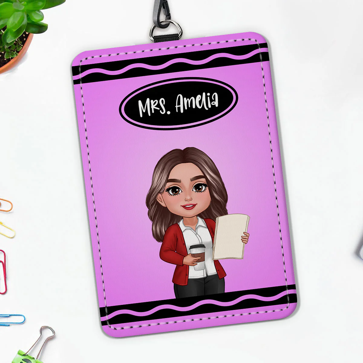 Crayon Themed Teacher Name Personalized ID Badge Holder, Back To School Gift - Image 2