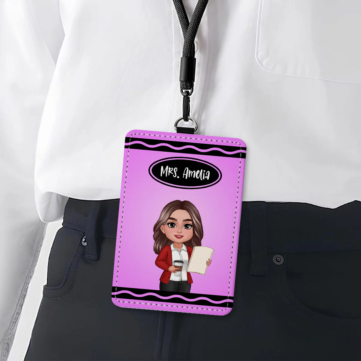 Crayon Themed Teacher Name Personalized ID Badge Holder, Back To School Gift - Image 3
