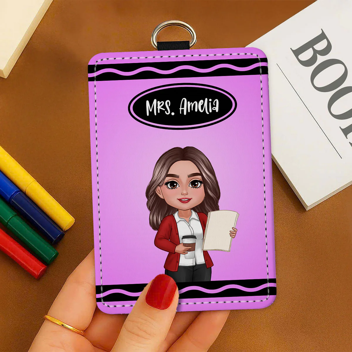 Crayon Themed Teacher Name Personalized ID Badge Holder, Back To School Gift - Image 4
