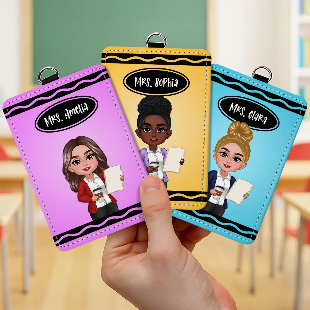 Crayon Themed Teacher Name Personalized ID Badge Holder, Back To School Gift - Image 8