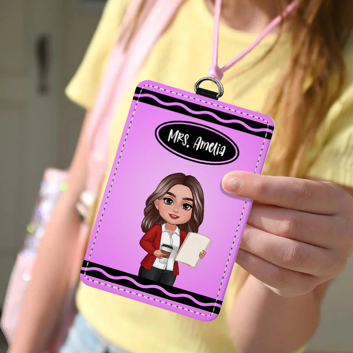 Crayon Themed Teacher Name Personalized ID Badge Holder, Back To School Gift - Image 9