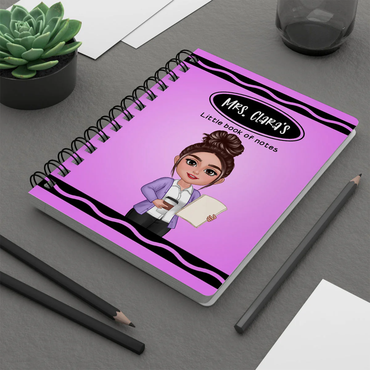 Crayon Themed Teacher Name Personalized Spiral Notebook Journal, Back To School Stationery - Image 3