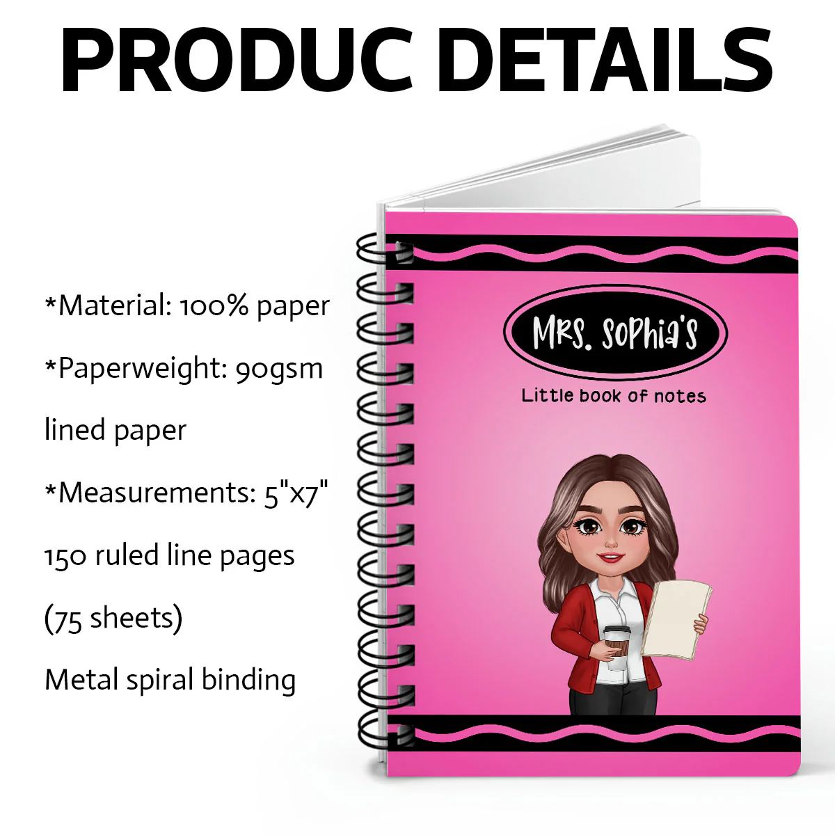 Crayon Themed Teacher Name Personalized Spiral Notebook Journal, Back To School Stationery - Image 5