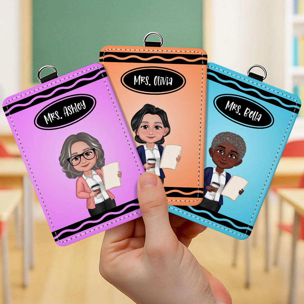 Crayon Themed Teacher Name Personalized ID Badge Holder, Back To School Gift - Image 7