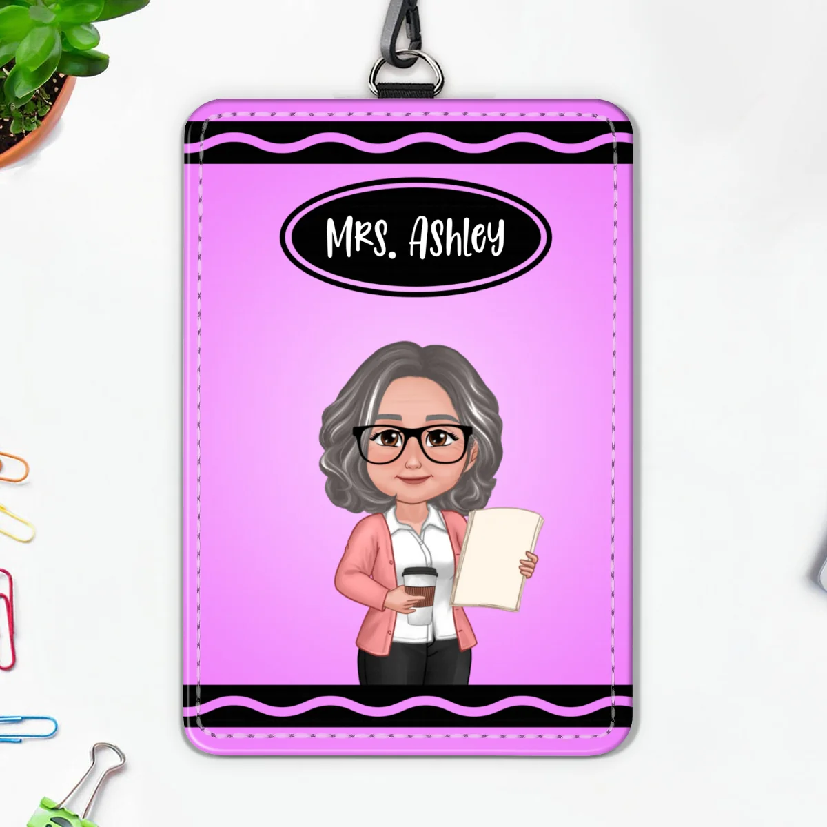 Crayon Themed Teacher Name Personalized ID Badge Holder, Back To School Gift - Image 9