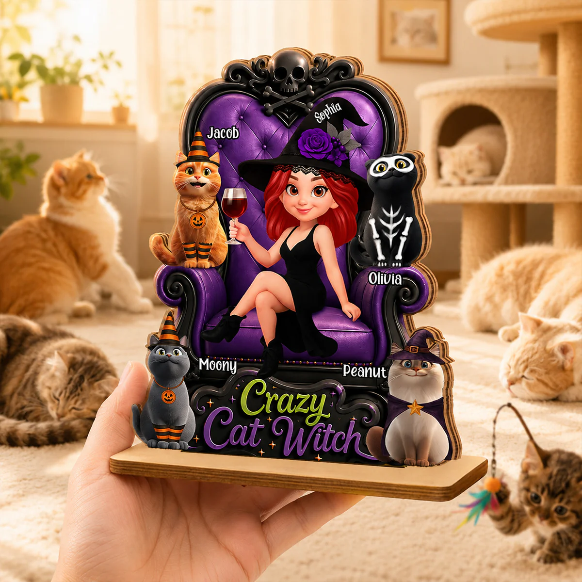 Crazy Cat Witch Halloween - Personalized 2-Layered Wooden Plaque - Halloween Decor for Cat Lovers - Image 3
