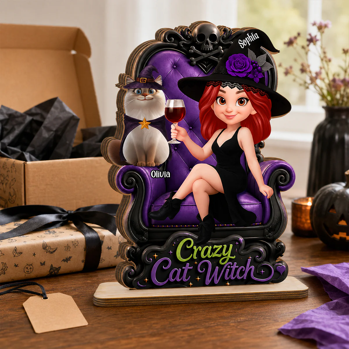 Crazy Cat Witch Halloween - Personalized 2-Layered Wooden Plaque - Halloween Decor for Cat Lovers - Image 5
