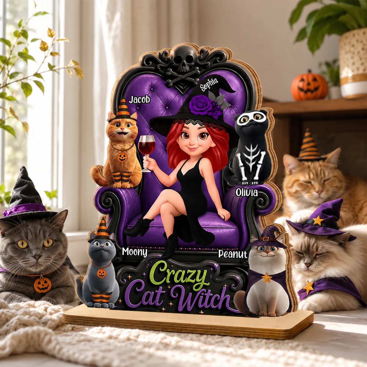 Crazy Cat Witch Halloween - Personalized 2-Layered Wooden Plaque - Halloween Decor for Cat Lovers - Image 6