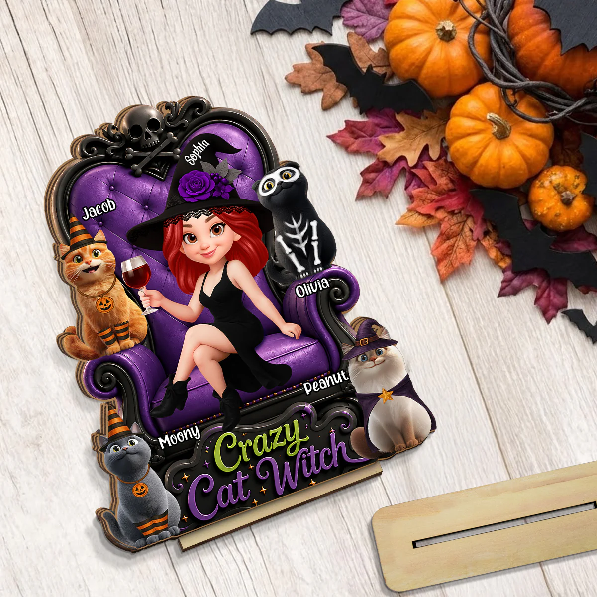 Crazy Cat Witch Halloween - Personalized 2-Layered Wooden Plaque - Halloween Decor for Cat Lovers - Image 7