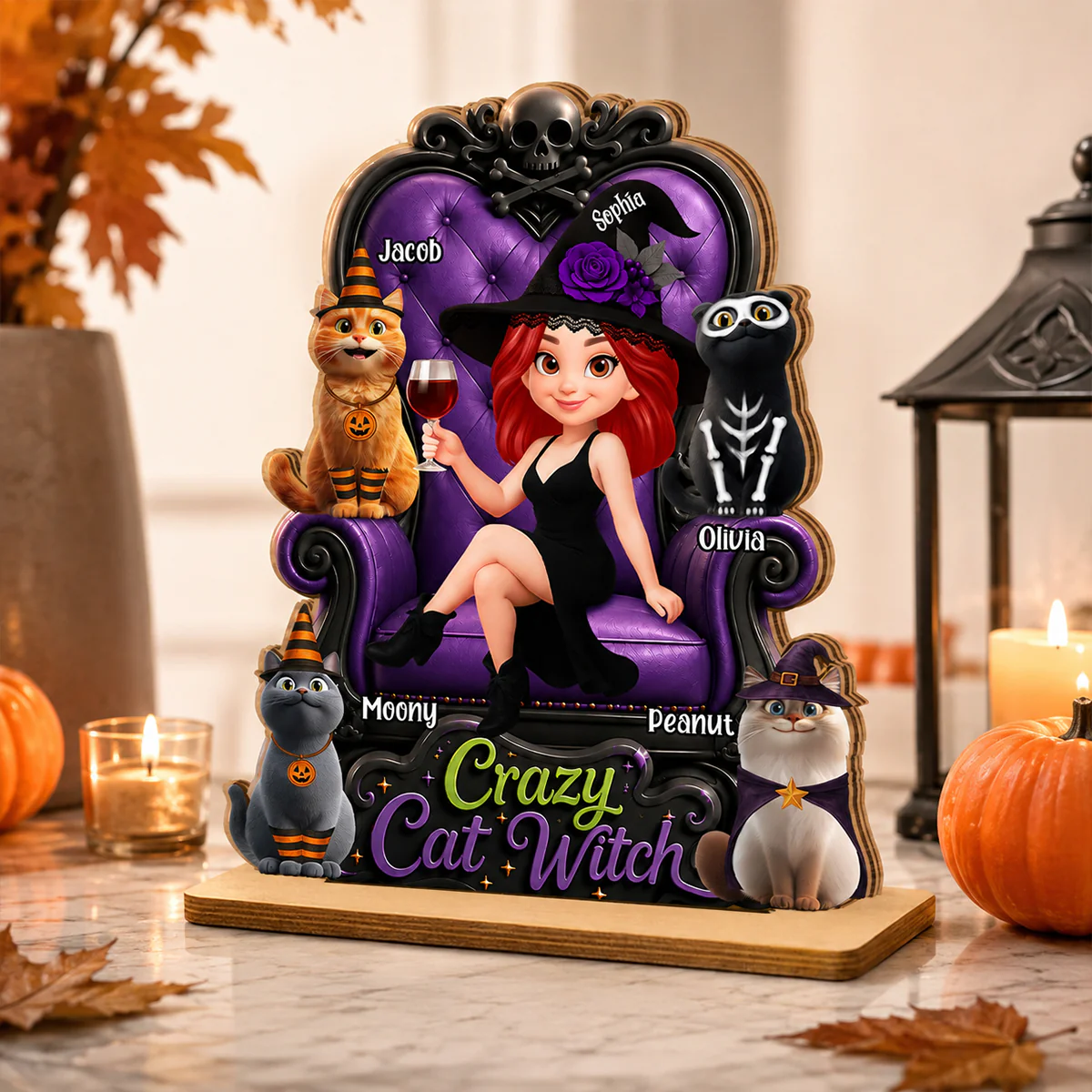 Crazy Cat Witch Halloween - Personalized 2-Layered Wooden Plaque - Halloween Decor for Cat Lovers - Image 8