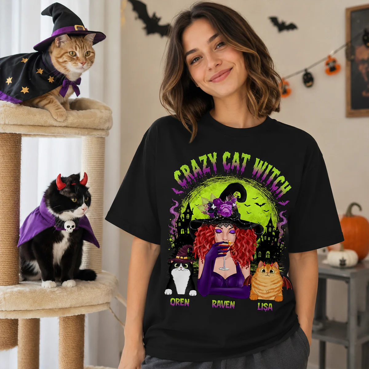 Crazy Cat Witch - Personalized Shirt - Halloween Gift for Cat Moms, Cat Lovers - Image 4