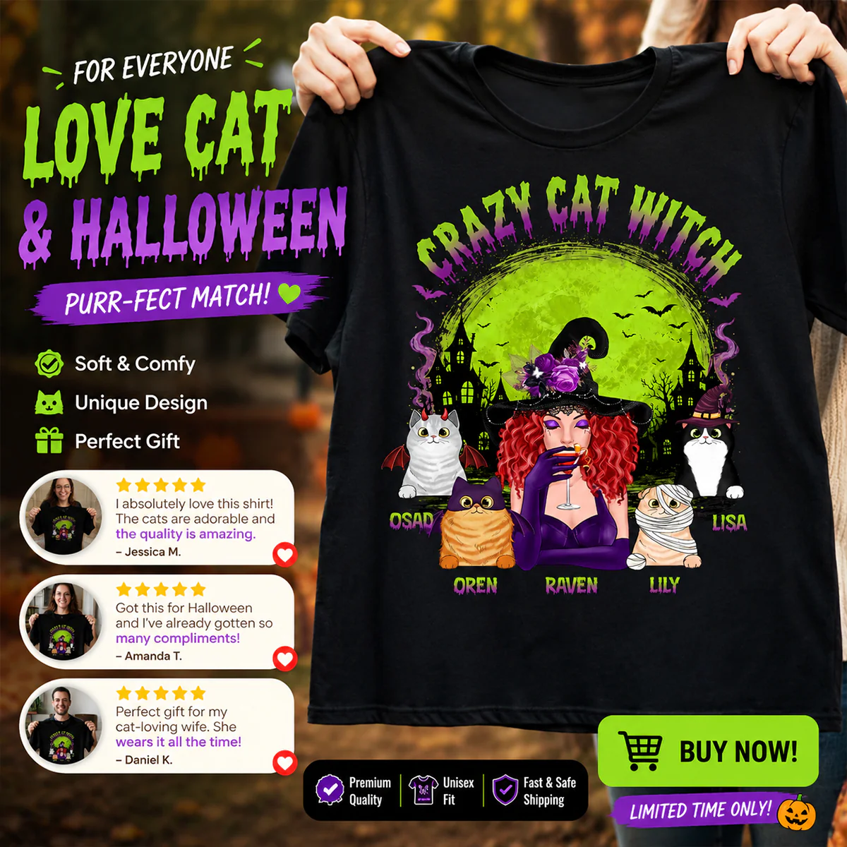 Crazy Cat Witch - Personalized Shirt - Halloween Gift for Cat Moms, Cat Lovers - Image 7