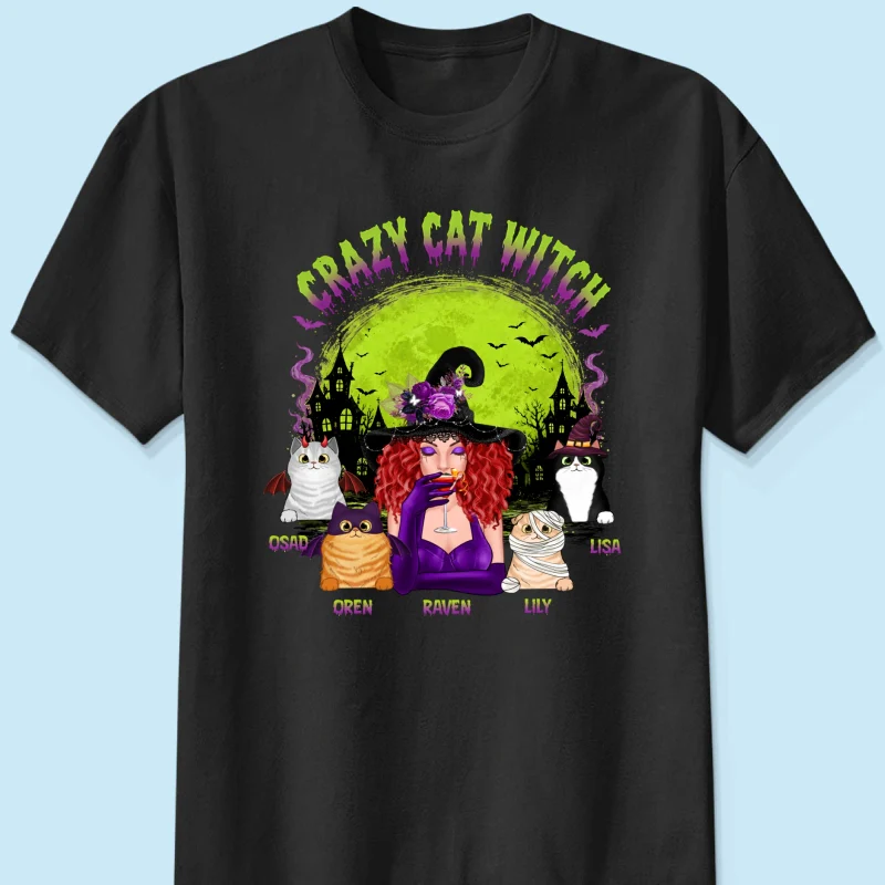 Crazy Cat Witch - Personalized Shirt - Halloween Gift for Cat Moms, Cat Lovers - Image 9