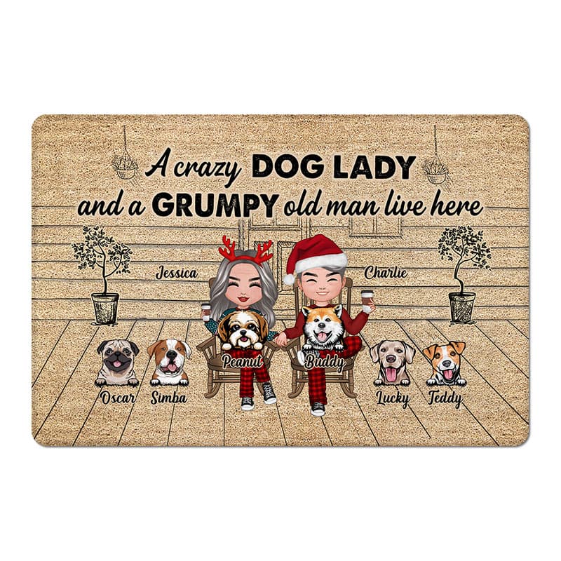 Crazy Dog Lady Grumpy Old Man Front Porch Personalized Doormat