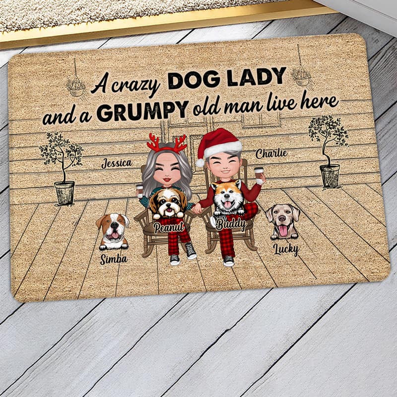 Crazy Dog Lady Grumpy Old Man Front Porch Personalized Doormat - Image 2