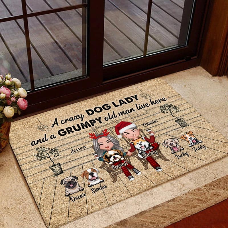 Crazy Dog Lady Grumpy Old Man Front Porch Personalized Doormat - Image 3