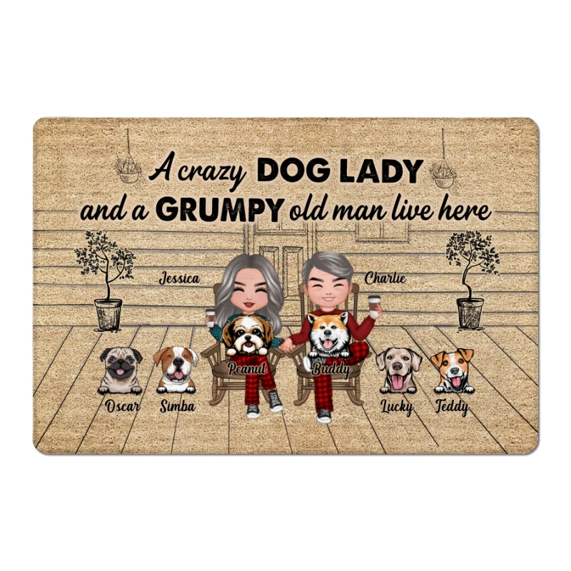 Crazy Dog Lady Grumpy Old Man Front Porch Personalized Doormat - Image 5