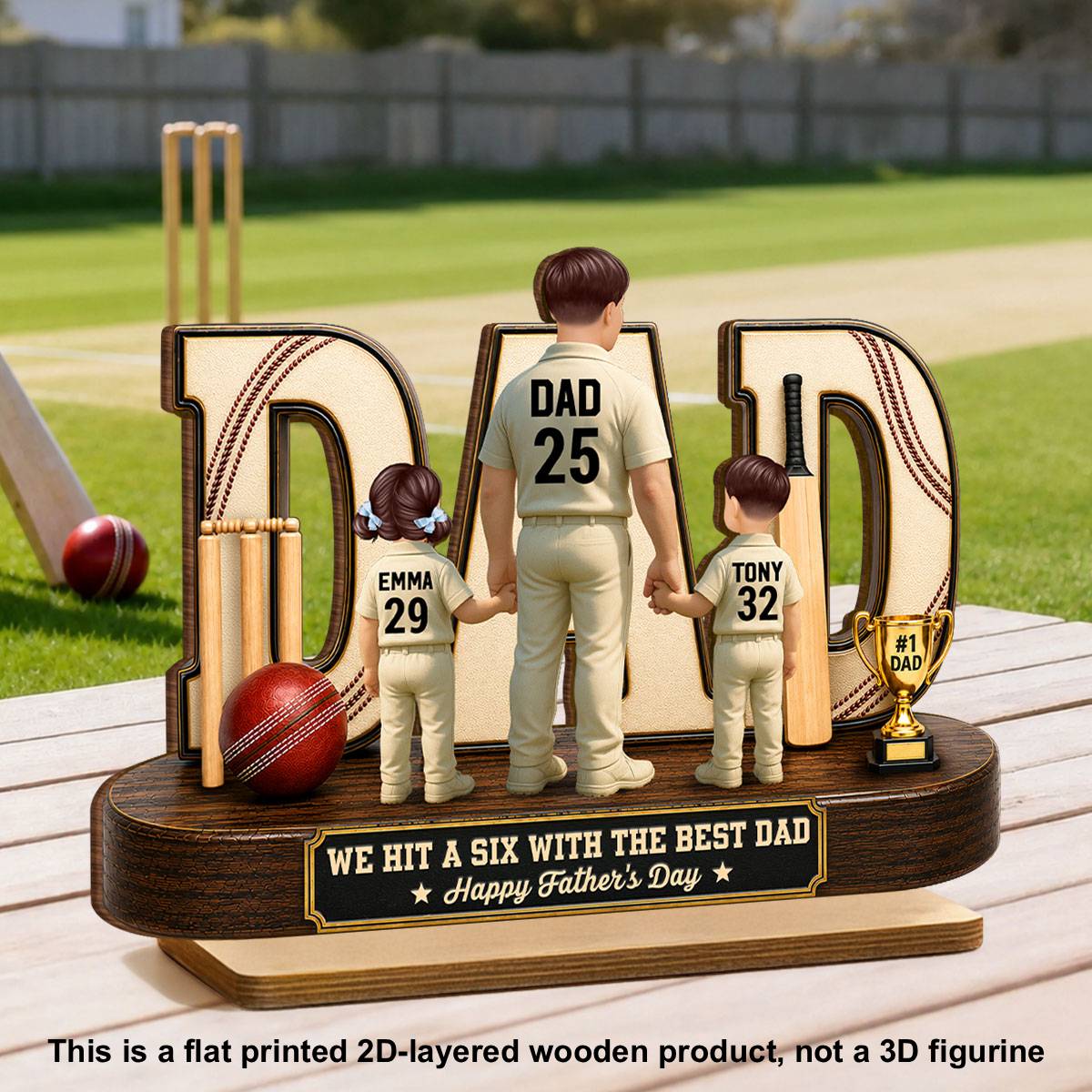 Cricket Dad Legend Hit A Six With The Best Dad - Personalized 2-Layered Wooden Plaque -  Gift For Dad, Husband, Cricket Lovers - Image 2