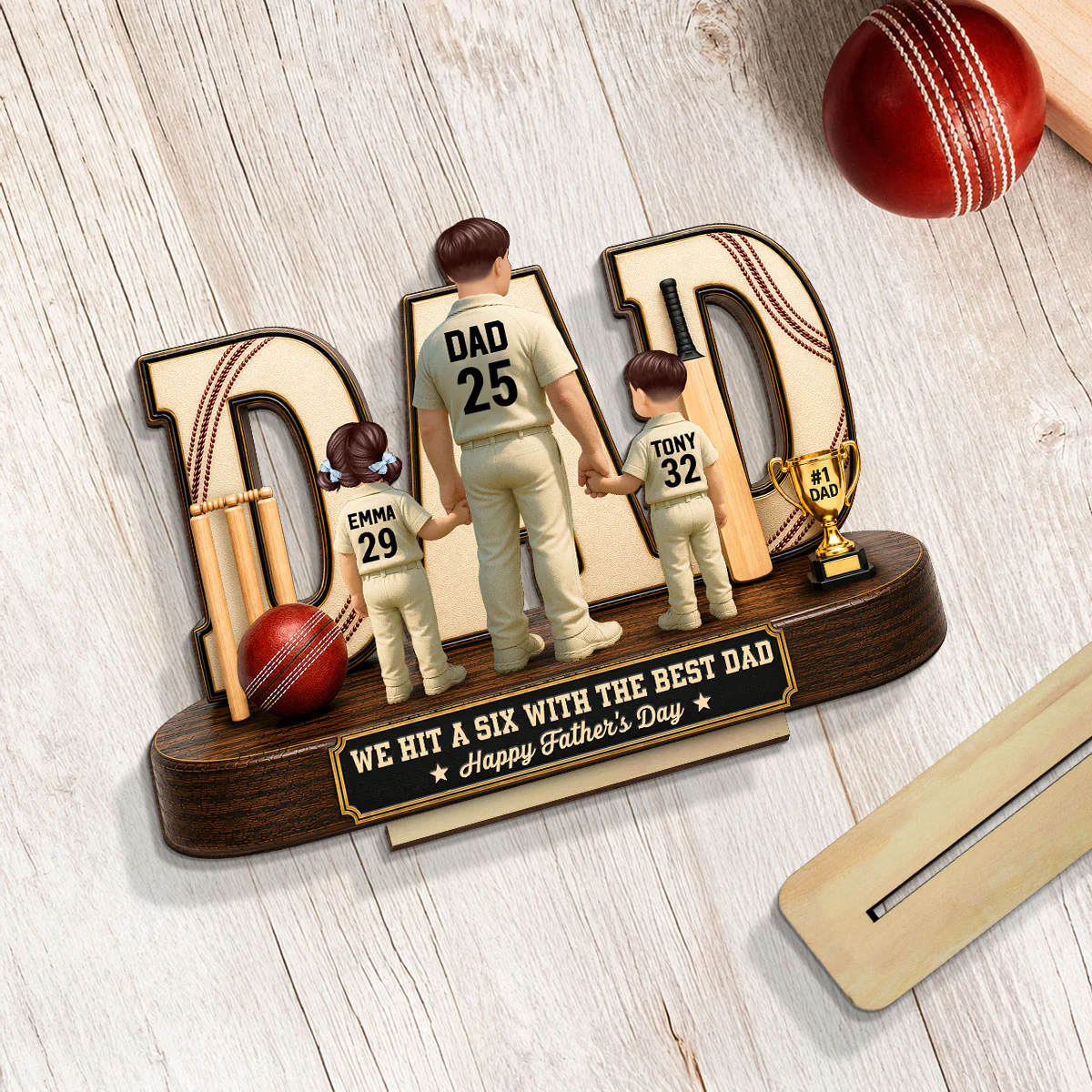 Cricket Dad Legend Hit A Six With The Best Dad - Personalized 2-Layered Wooden Plaque -  Gift For Dad, Husband, Cricket Lovers - Image 4
