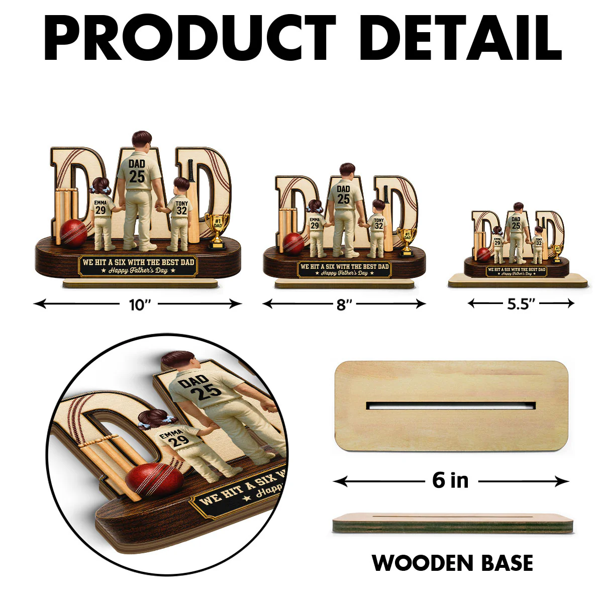 Cricket Dad Legend Hit A Six With The Best Dad - Personalized 2-Layered Wooden Plaque -  Gift For Dad, Husband, Cricket Lovers - Image 7