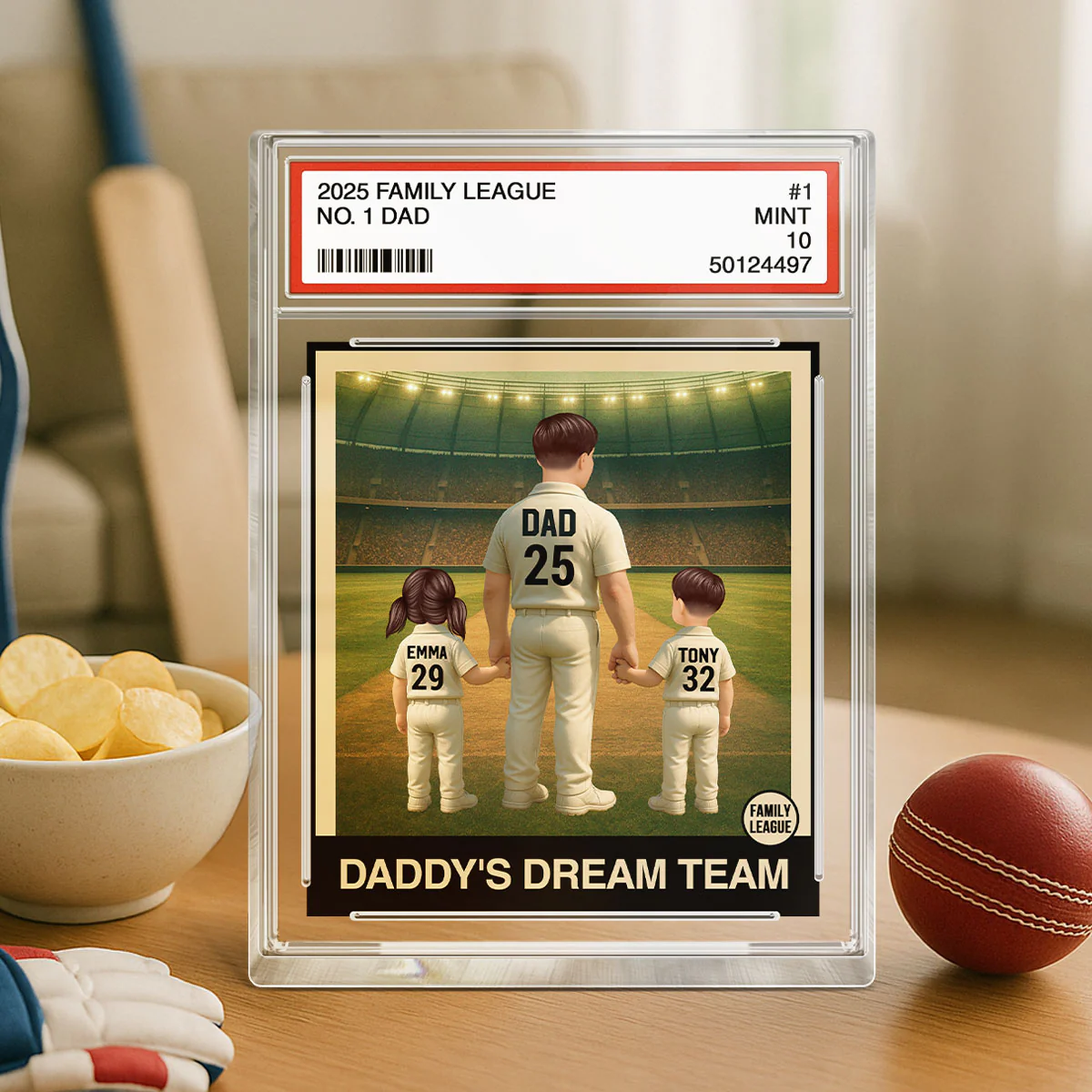 Cricket No. 1 Dad Man & Kids Trading Card Style - Personalized Acrylic Block Plaque - Image 3