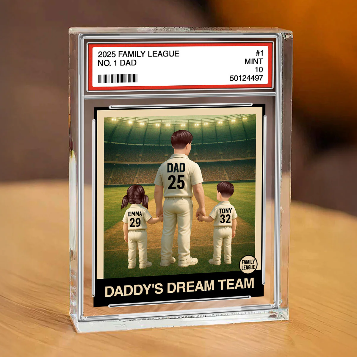 Cricket No. 1 Dad Man & Kids Trading Card Style - Personalized Acrylic Block Plaque - Image 4