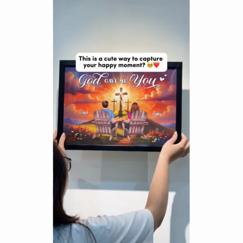 Cross God Gave Me You Couple Sitting Personalized Poster, Anniversary Gift For Him, Her - Image 2