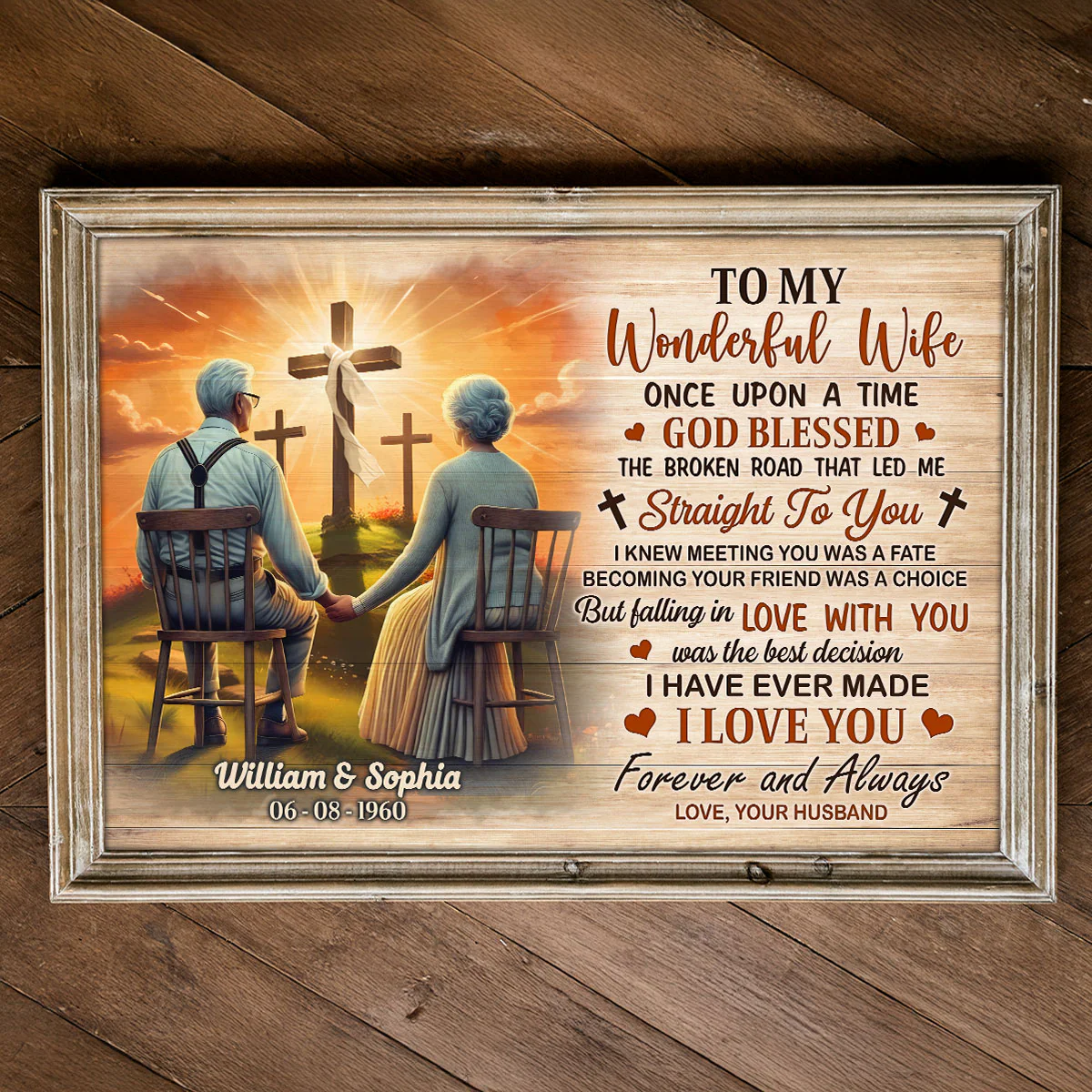 Cross God Gave Me You Old Couple Sitting Personalized Poster, Anniversary Gift For Him, Her, Husband, Wife - Image 2