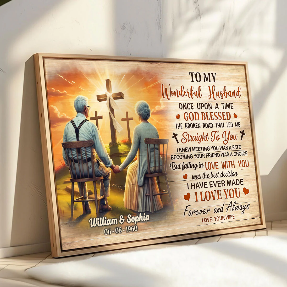 Cross God Gave Me You Old Couple Sitting Personalized Poster, Anniversary Gift For Him, Her, Husband, Wife - Image 3