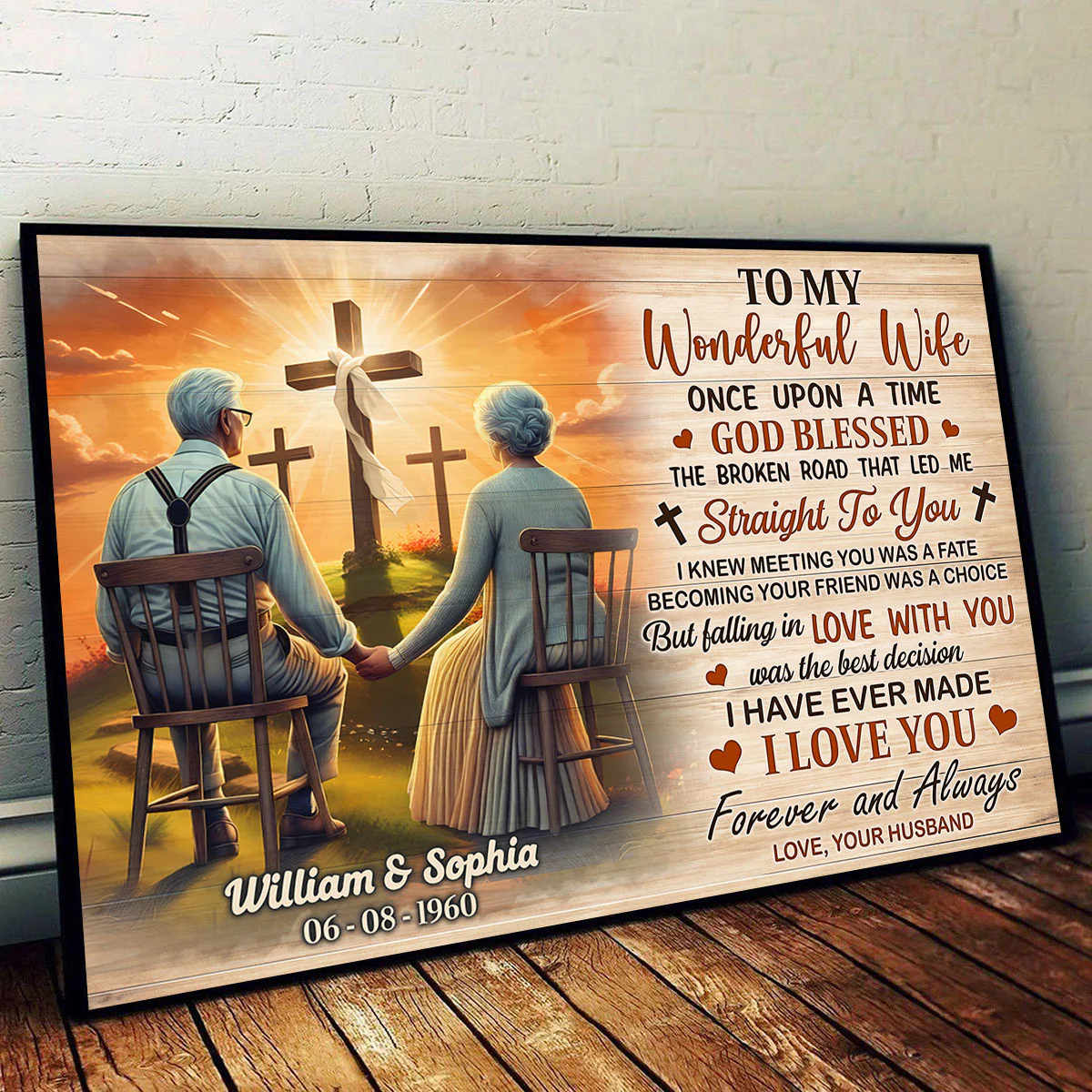 Cross God Gave Me You Old Couple Sitting Personalized Poster, Anniversary Gift For Him, Her, Husband, Wife - Image 5
