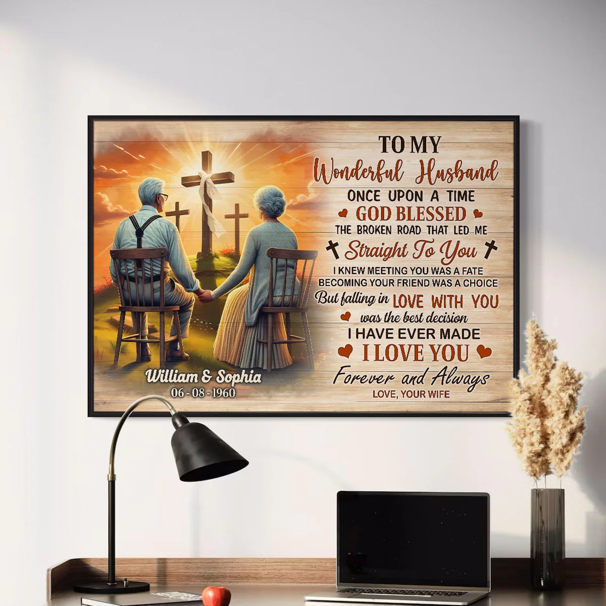 Cross God Gave Me You Old Couple Sitting Personalized Poster, Anniversary Gift For Him, Her, Husband, Wife - Image 6
