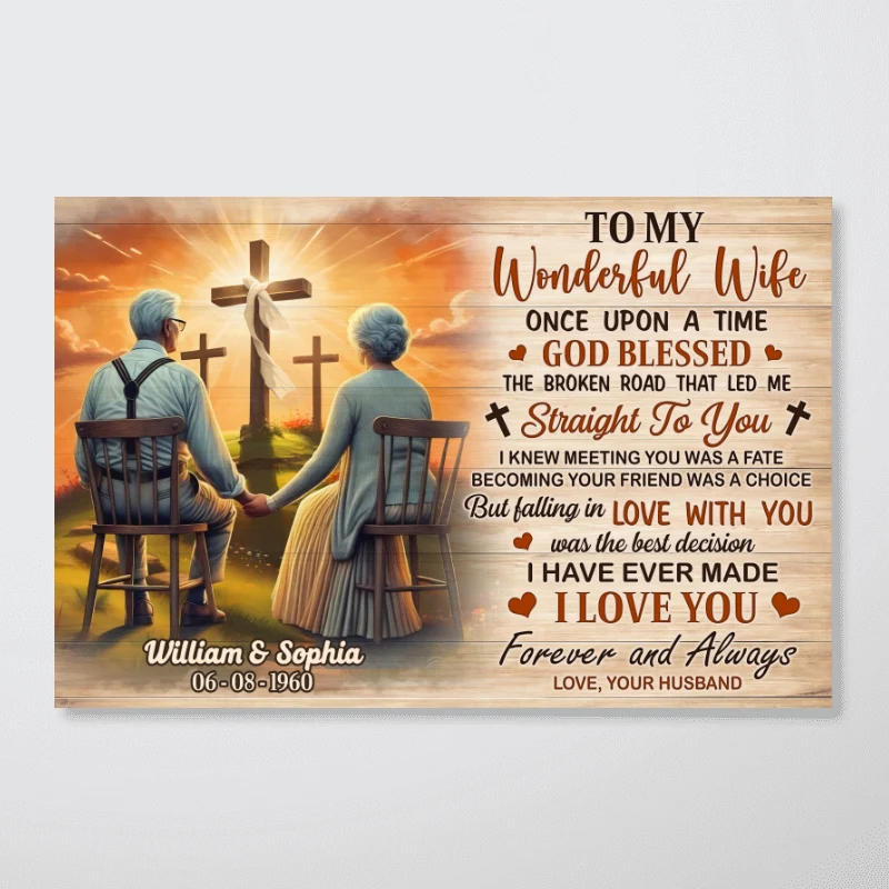Cross God Gave Me You Old Couple Sitting Personalized Poster, Anniversary Gift For Him, Her, Husband, Wife - Image 8
