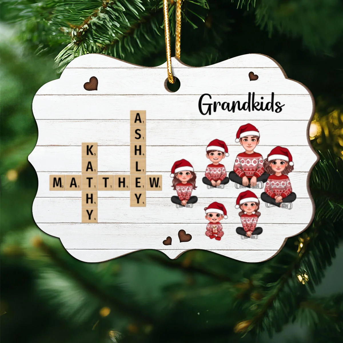 Crossword Puzzle Art Animated Grandma Grandkids Sitting Christmas Personalized 2-Layer Wooden Ornament - Image 11
