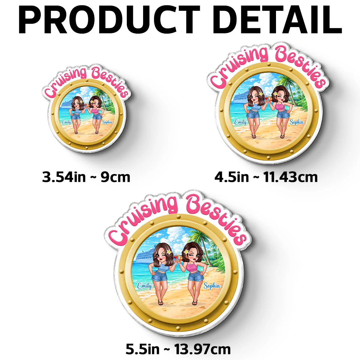 Cruise Besties Pretty Women On Beach Porthole - Personalized Cruise Ship Door Magnet - Girls Cruise Trip Keepsake - Image 7