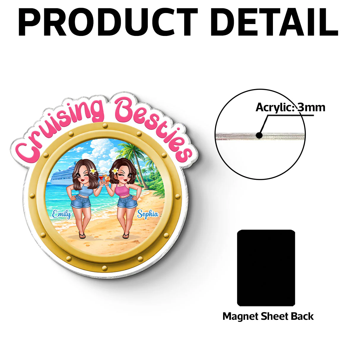 Cruise Besties Pretty Women On Beach Porthole - Personalized Cruise Ship Door Magnet - Girls Cruise Trip Keepsake - Image 8