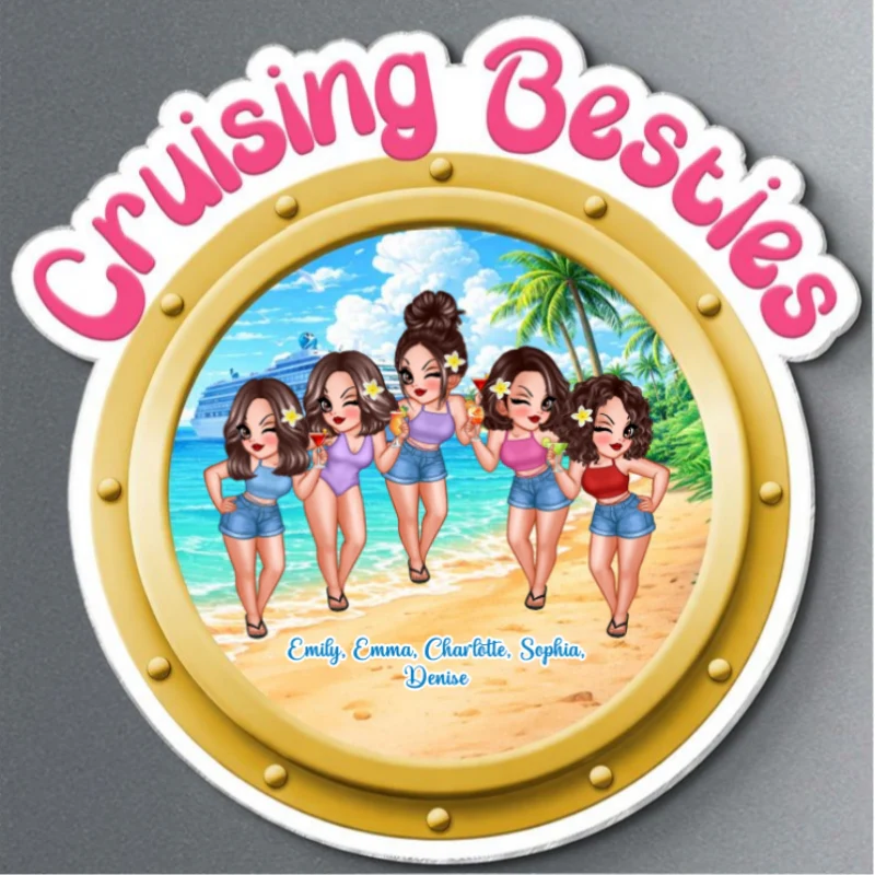 Cruise Besties Pretty Women On Beach Porthole - Personalized Cruise Ship Door Magnet - Girls Cruise Trip Keepsake - Image 9