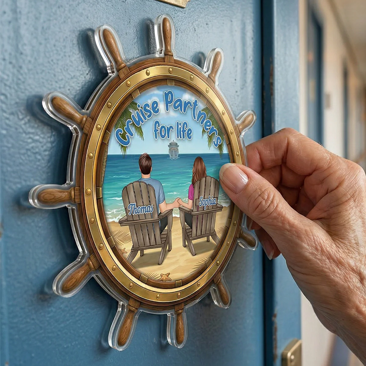 Cruise Partners For Life Back View Couple On Deck - Personalized Cruise Ship Door Magnet - Cruise Trip Keepsake - Image 3
