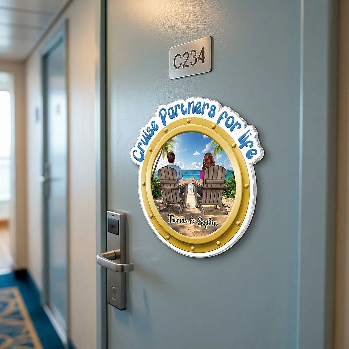 Cruise Partners For Life Couple Back View - Personalized Cruise Ship Door Magnet - Image 5