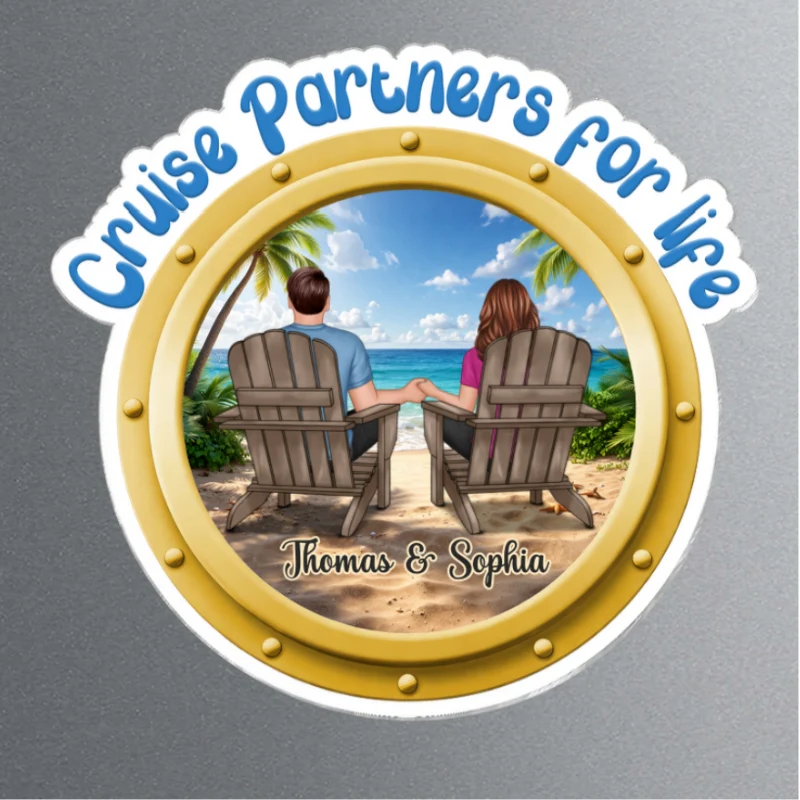 Cruise Partners For Life Couple Back View - Personalized Cruise Ship Door Magnet - Image 8
