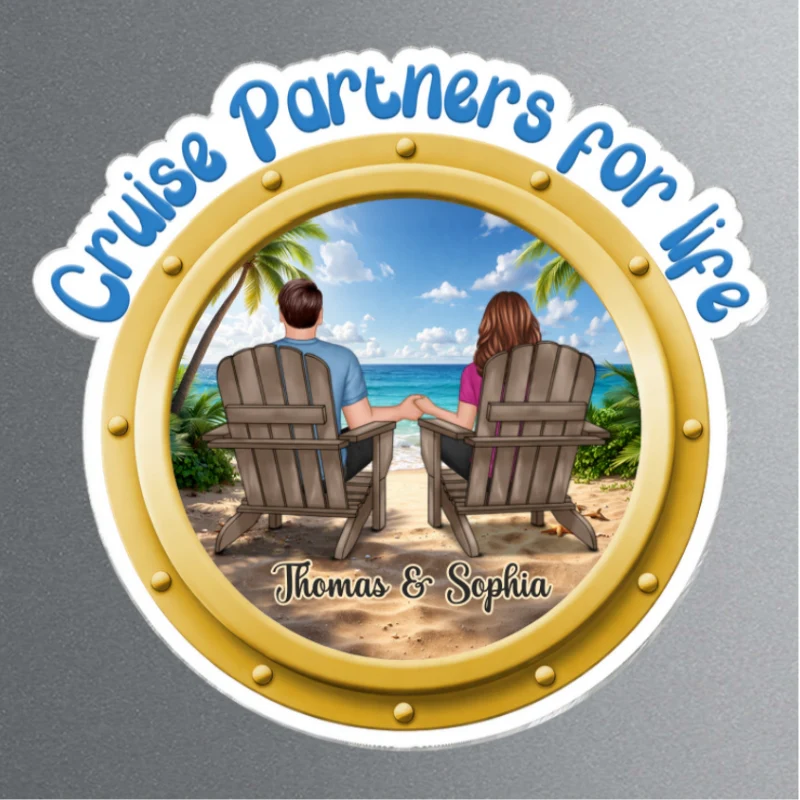 Cruise Partners For Life Couple Back View - Personalized Cruise Ship Door Magnet - Image 8